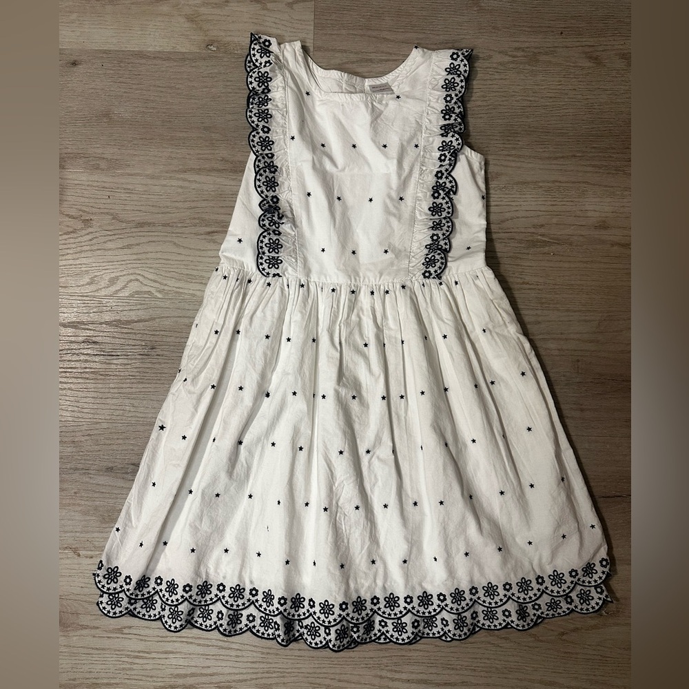 Hanna Andersson White Dress with Black Floral Trim size 14/16